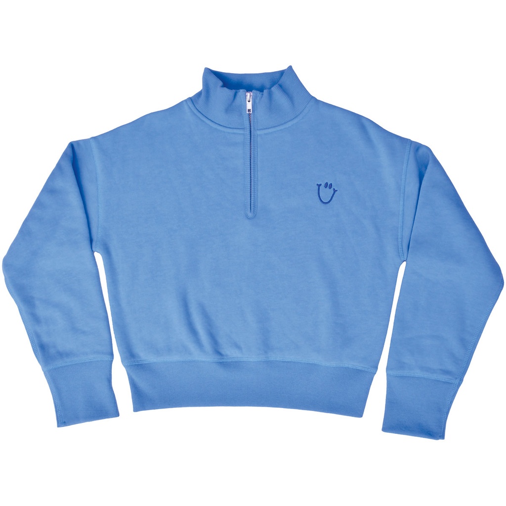 [820-3261S] Happy Faces Bright Blue 1/4 Zip Sweatshirt (Youth Small (6-8))