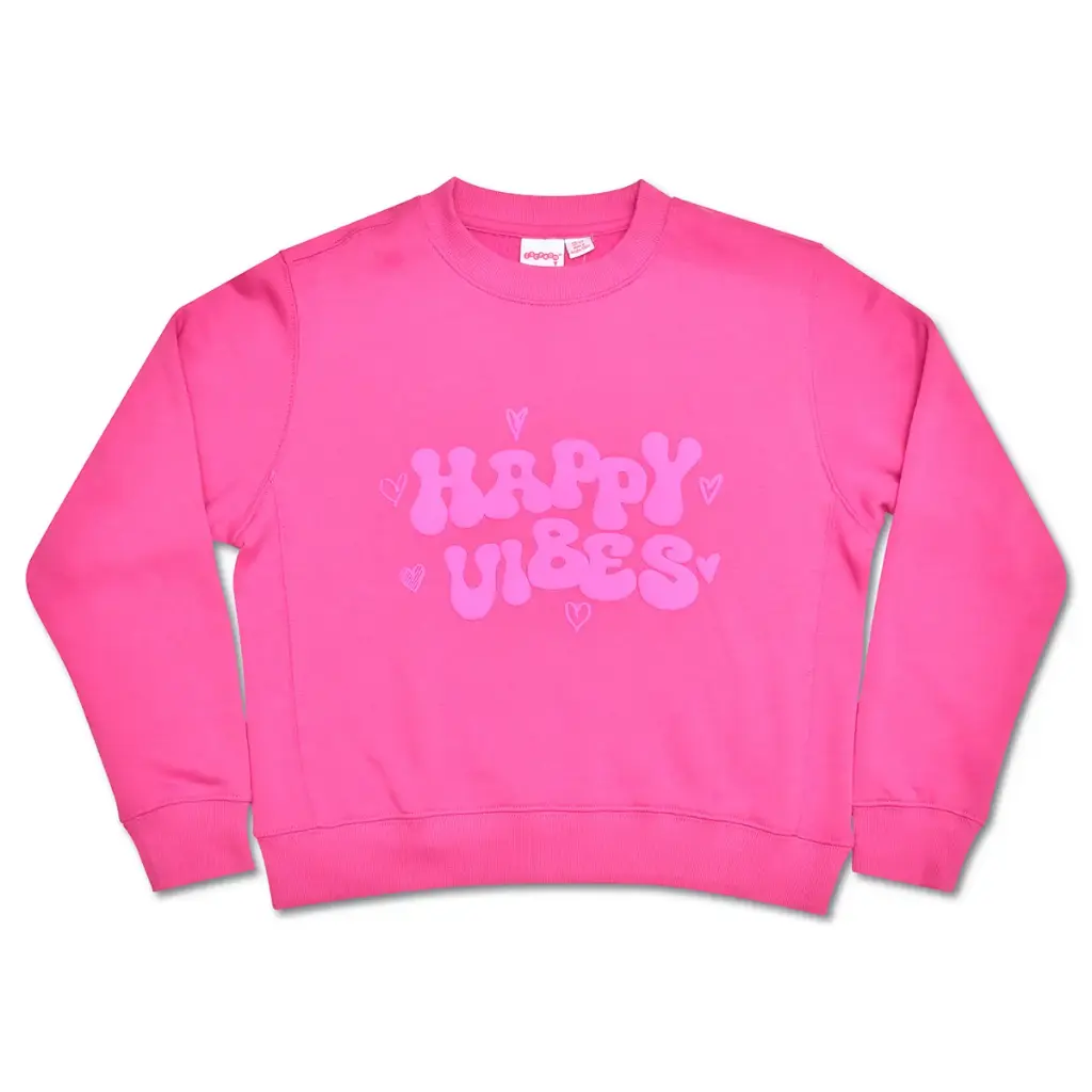 [820-3212S] Happy Vibes Pretty Pink Basic Crew Neck Sweatshirt (Youth Small (6-8))