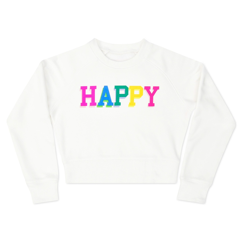 [820-3395M] Happy White Basic Crew Neck Sweatshirt (Youth Medium (10-12))