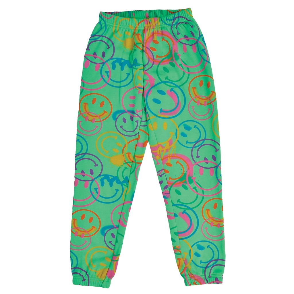 [820-3409S] All Over Smile Glam Green Basic Sweatpants (Youth Small (6-8))