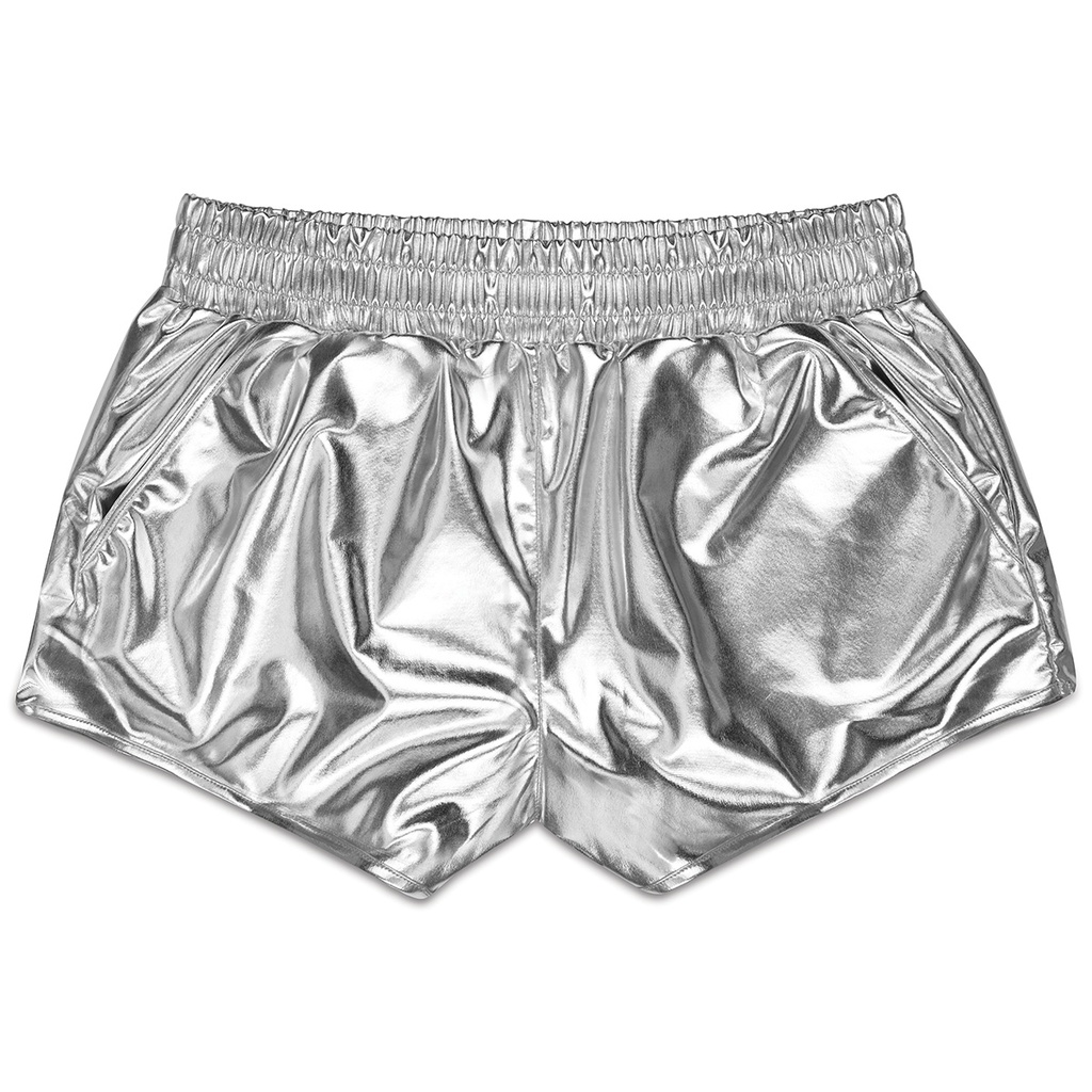 [820-1989AS] Silver Metallic Shorts (Adult Small (4-6))