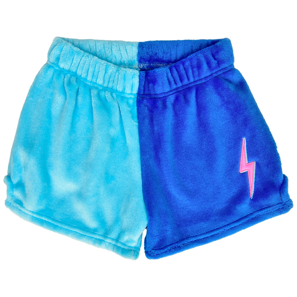 [820-3360XS] Midnight & Bright Blue with Lightning Bolt Color Block Plush Shorts (X-Small (4-6))
