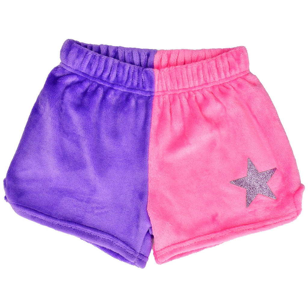 [820-3359XS] Vivid Violet & Pretty Pink Star Color Block Plush Shorts (X-Small (4-6))