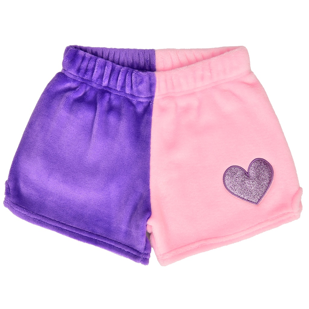 [820-3411XS] Vivid Violet & Rose Heart Color Block Plush Shorts (X-Small (4-6))