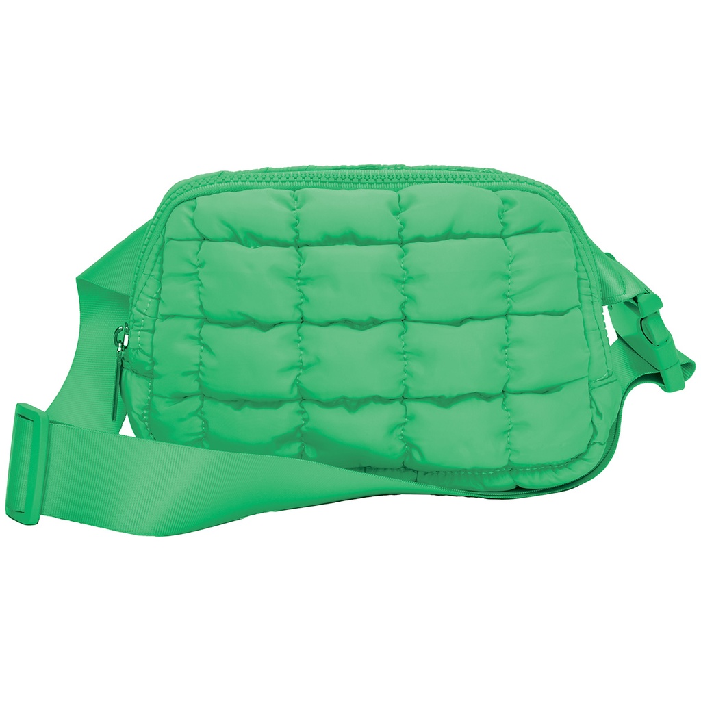 [810-2278] Glam Green Quilted Belt Bag