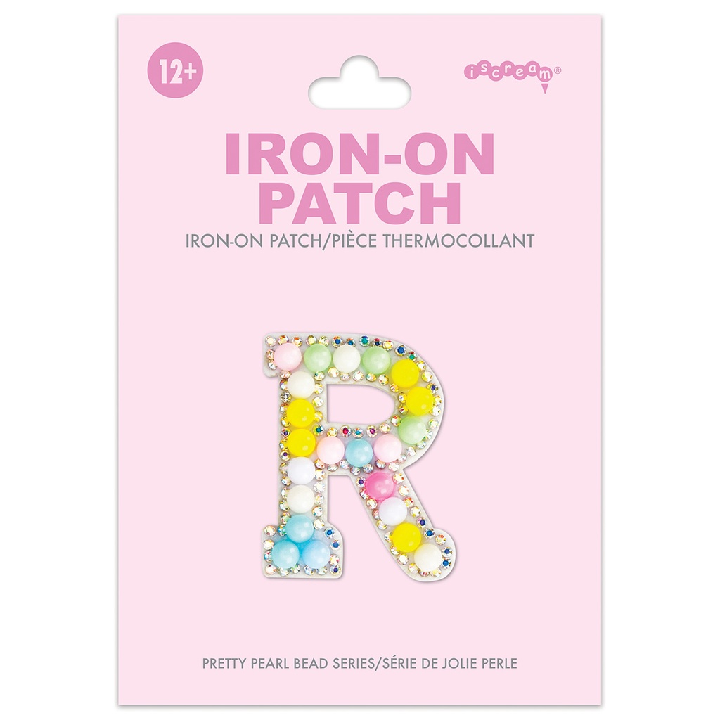 [700-553R] R Alphabet Pastel Bead Iron On Patch
