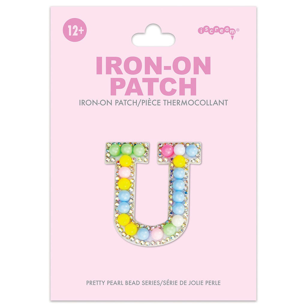 [700-553U] U Alphabet Pastel Bead Iron On Patch