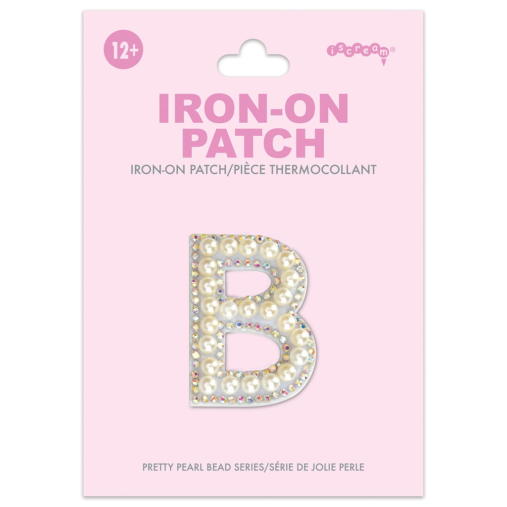 [700-554B] B Alphabet Pretty Pearl Bead Iron On Patch