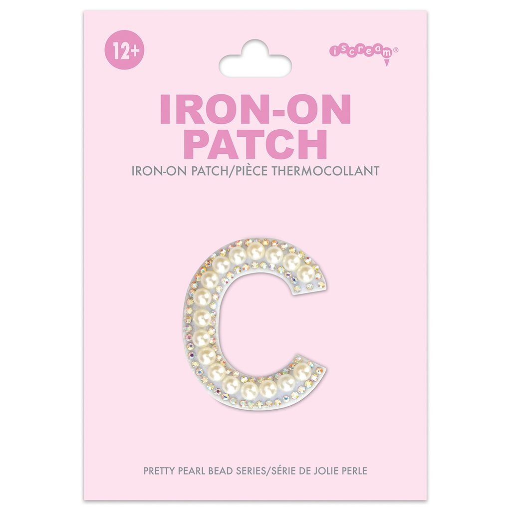 [700-554C] C Alphabet Pretty Pearl Bead Iron On Patch