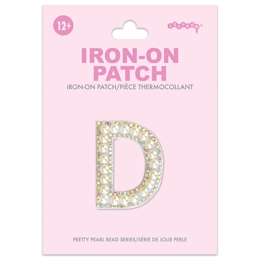[700-554D] D Alphabet Pretty Pearl Bead Iron On Patch