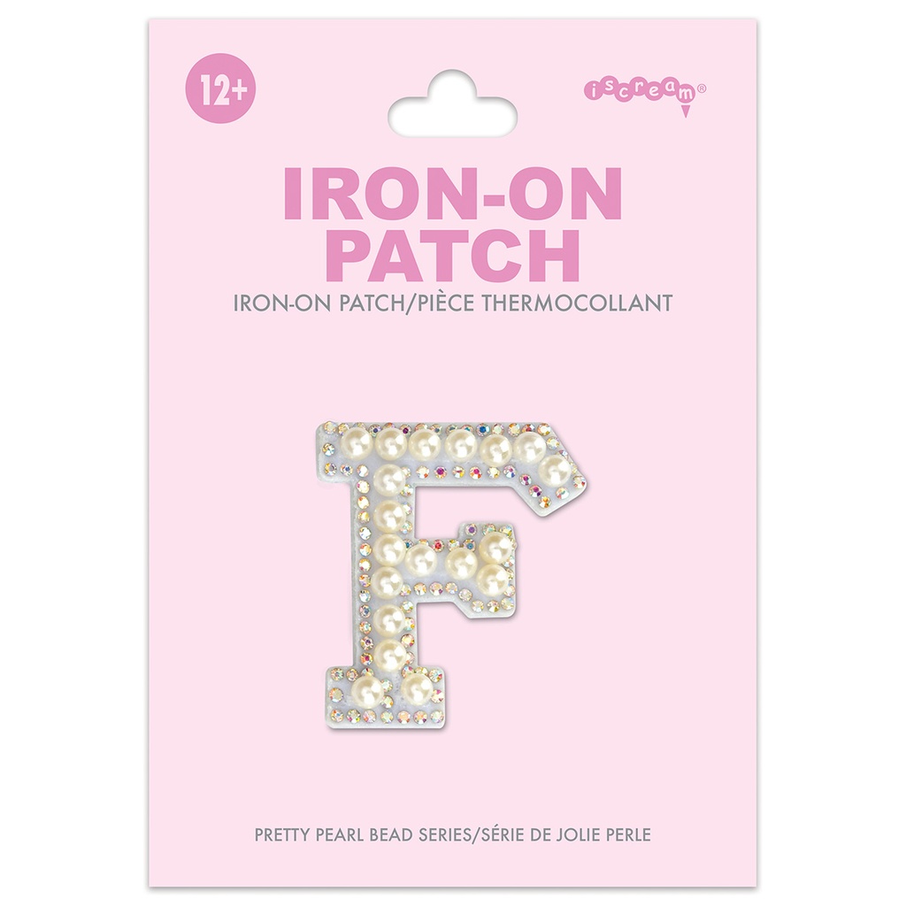 [700-554F] F Alphabet Pretty Pearl Bead Iron On Patch