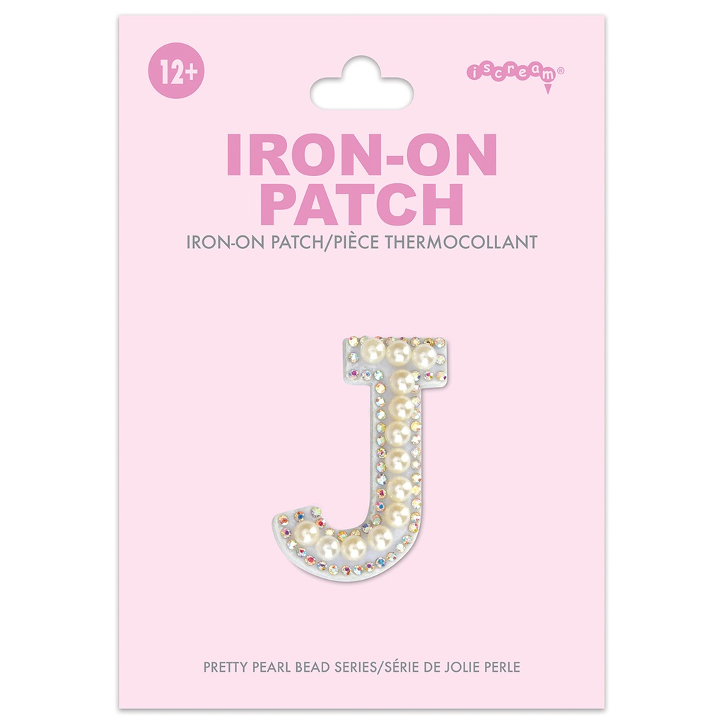 [700-554J] J Alphabet Pretty Pearl Bead Iron On Patch
