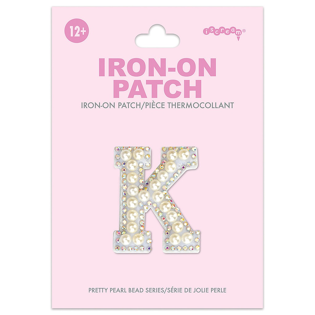 [700-554K] K Alphabet Pretty Pearl Bead Iron On Patch