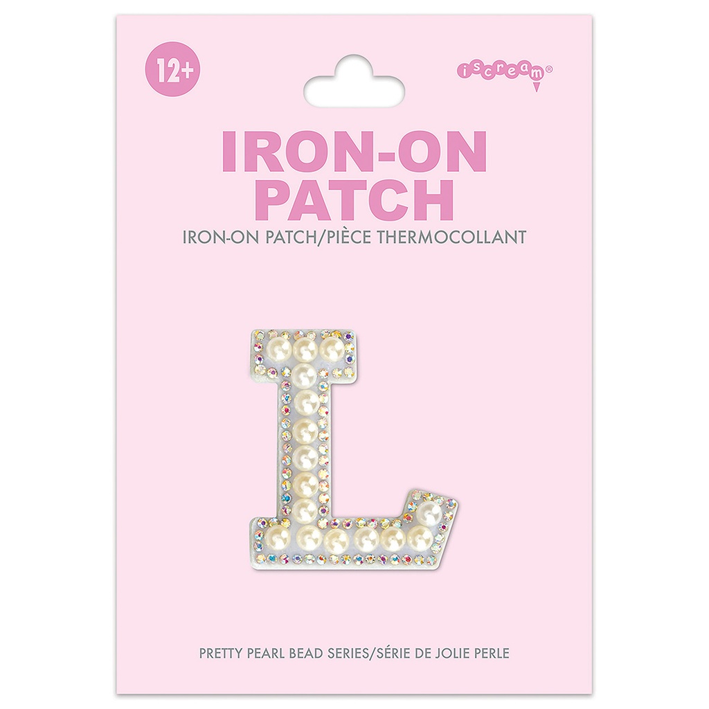 [700-554L] L Alphabet Pretty Pearl Bead Iron On Patch