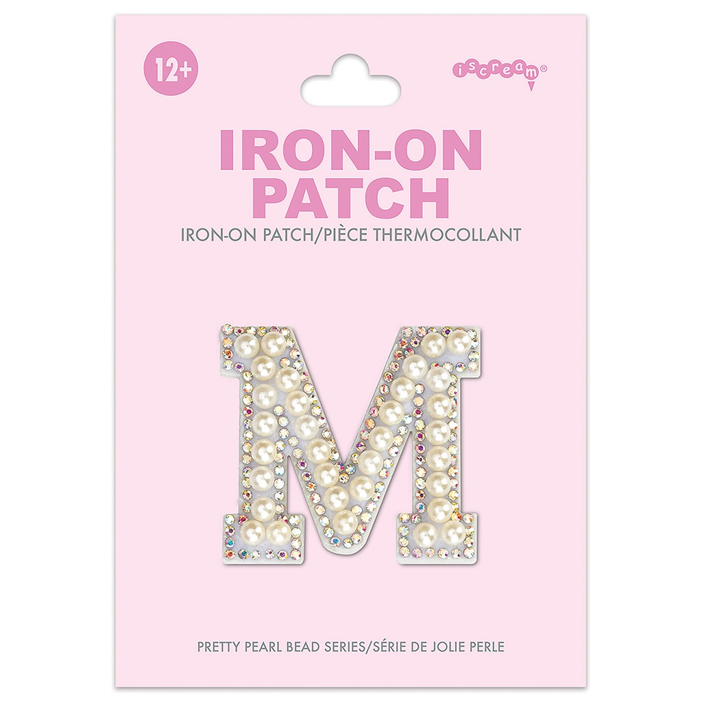 [700-554M] M Alphabet Pretty Pearl Bead Iron On Patch