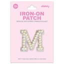 M Alphabet Pretty Pearl Bead Iron On Patch