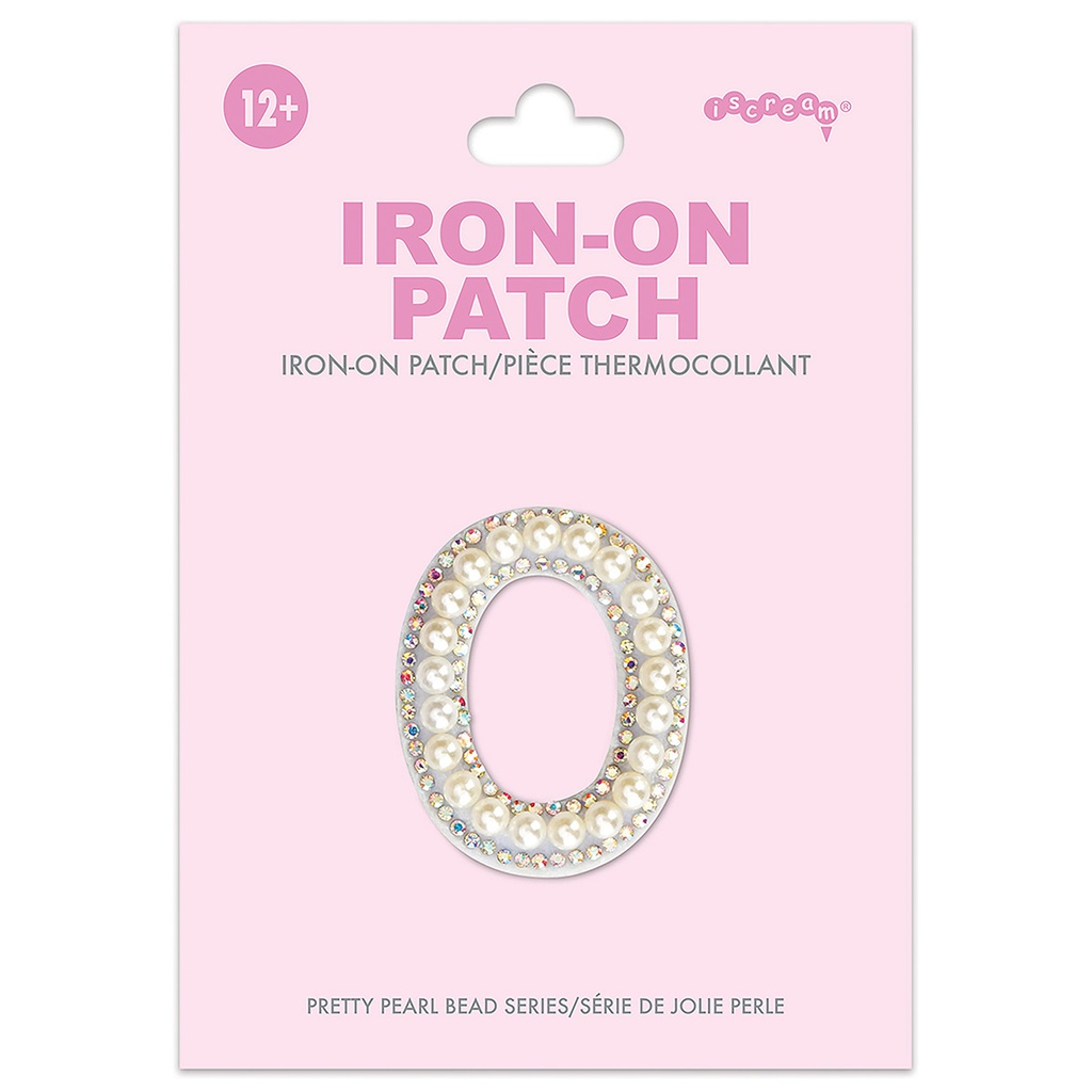 [700-554O] O Alphabet Pretty Pearl Bead Iron On Patch