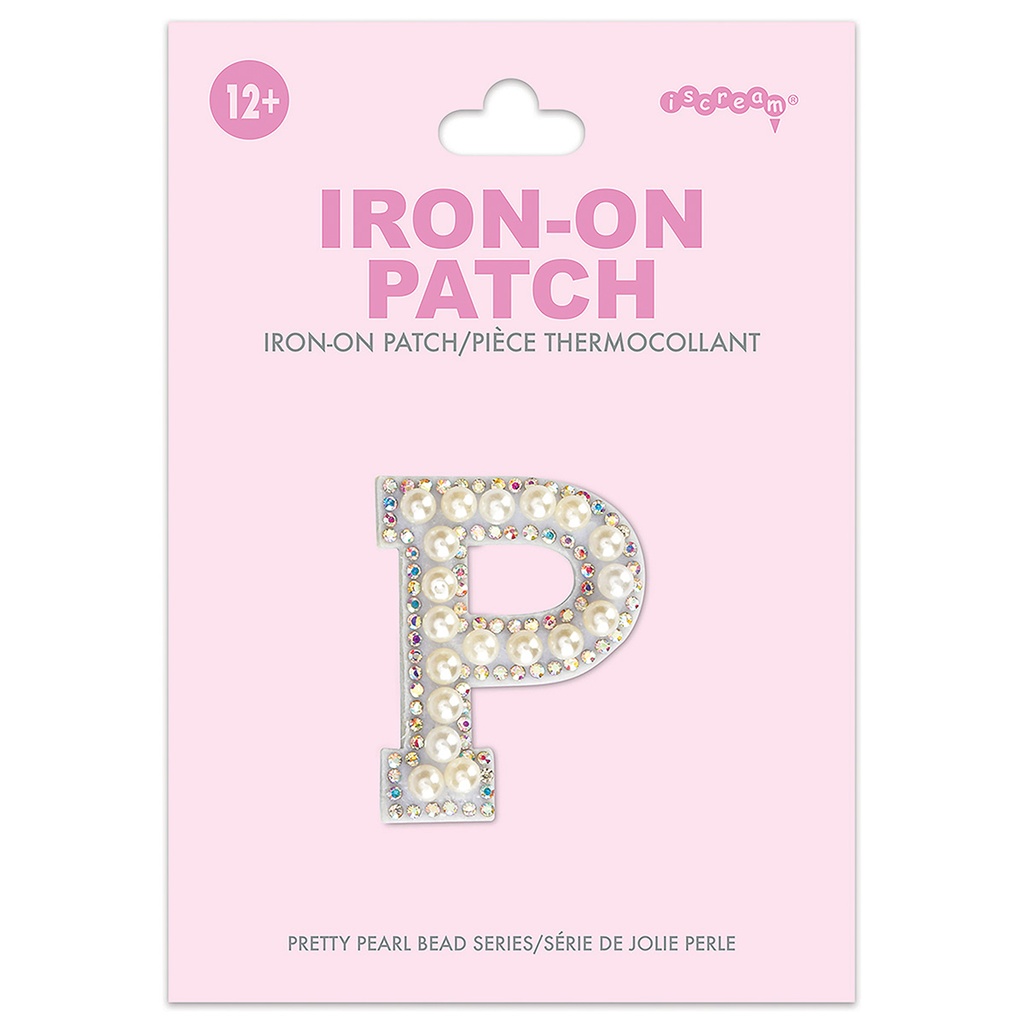 [700-554P] P Alphabet Pretty Pearl Bead Iron On Patch