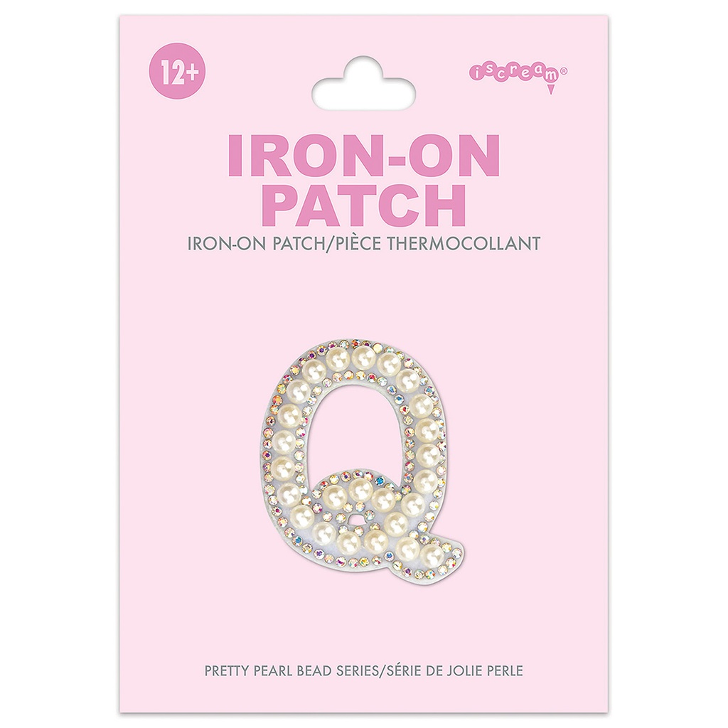 [700-554Q] Q Alphabet Pretty Pearl Bead Iron On Patch