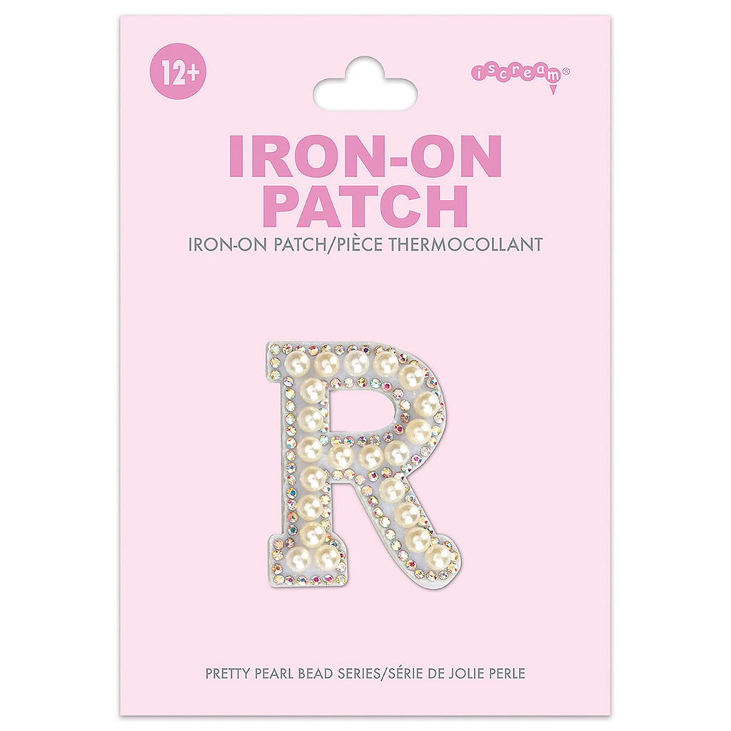 [700-554R] R Alphabet Pretty Pearl Bead Iron On Patch