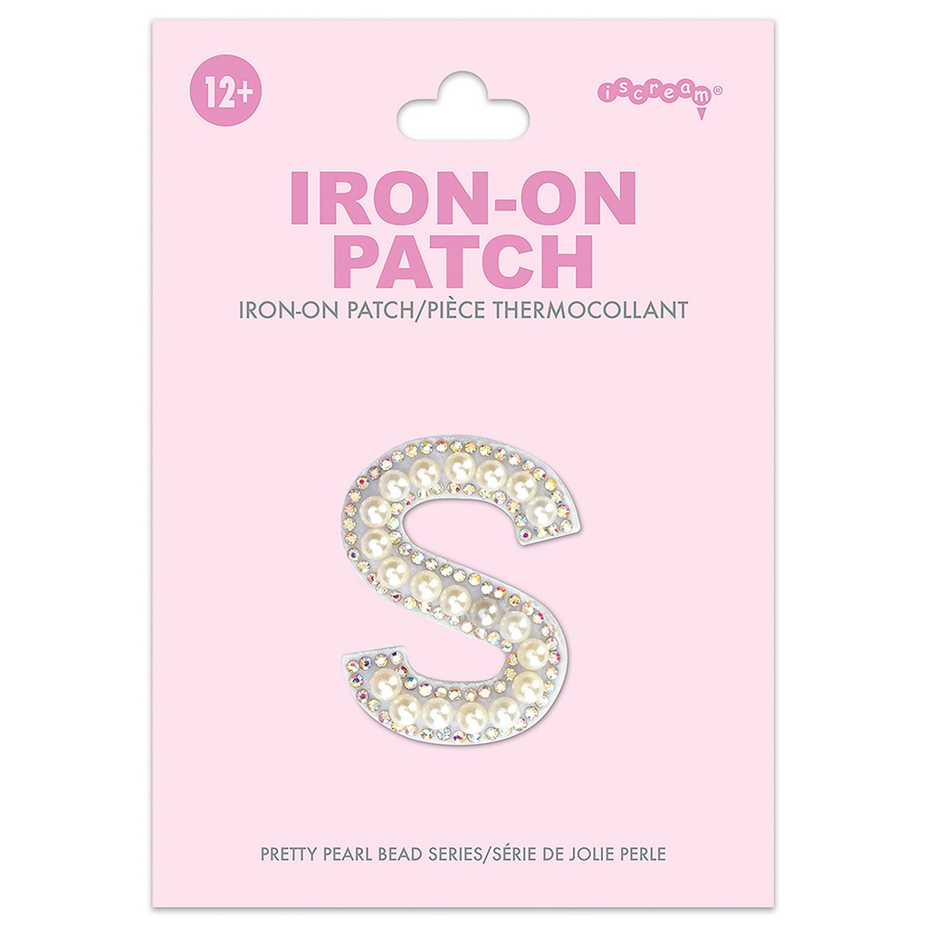[700-554S] S Alphabet Pretty Pearl Bead Iron On Patch