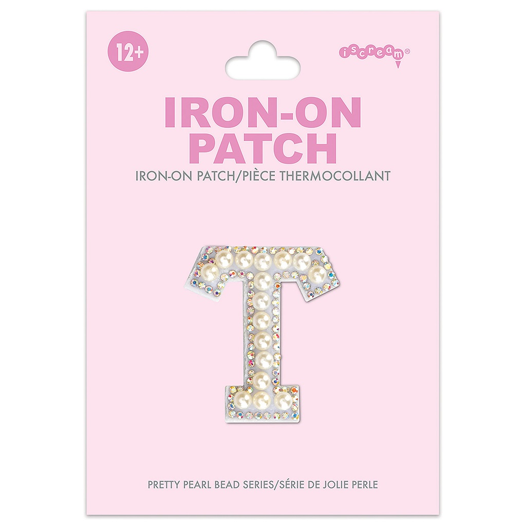 [700-554T] T Alphabet Pretty Pearl Bead Iron On Patch