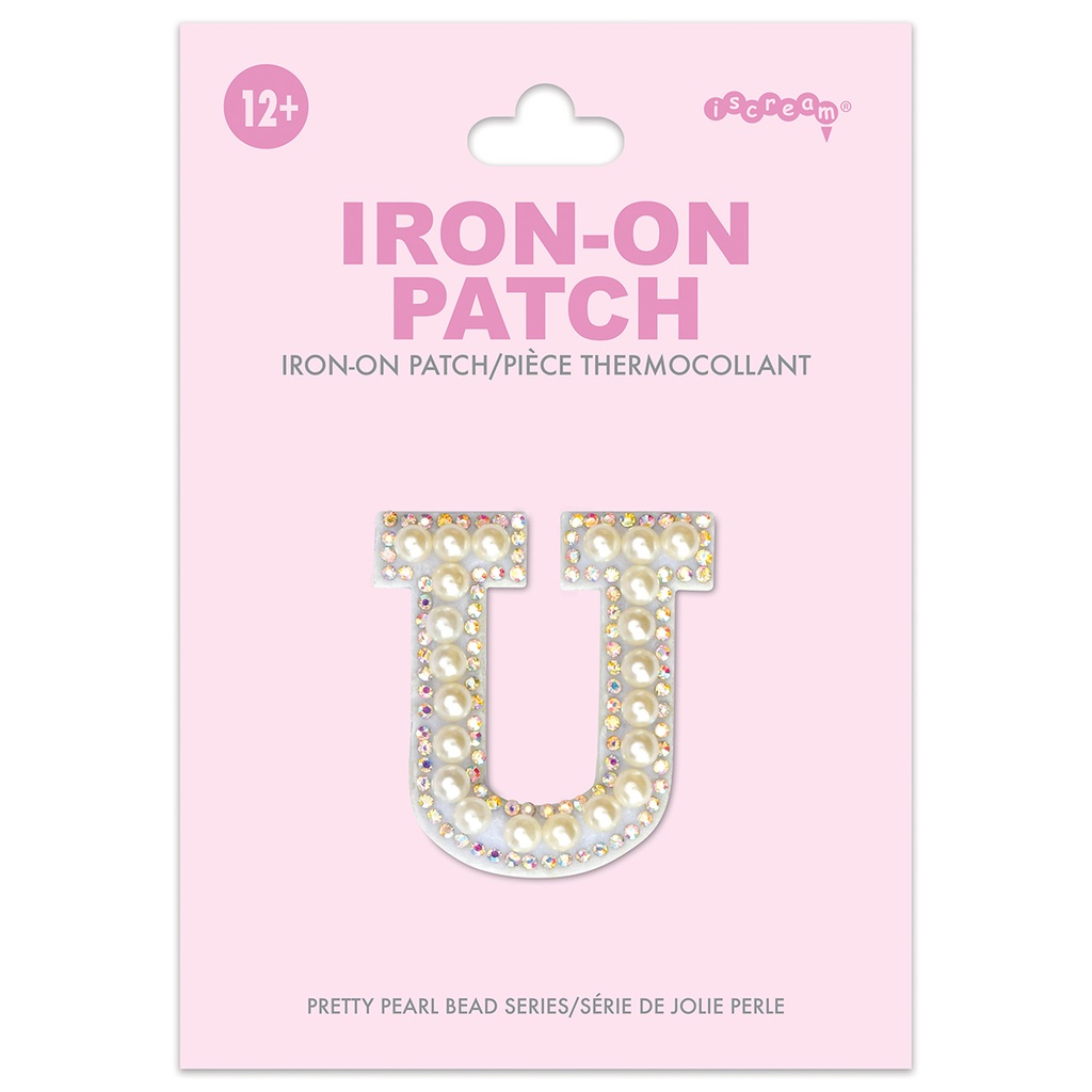 [700-554U] U Alphabet Pretty Pearl Bead Iron On Patch