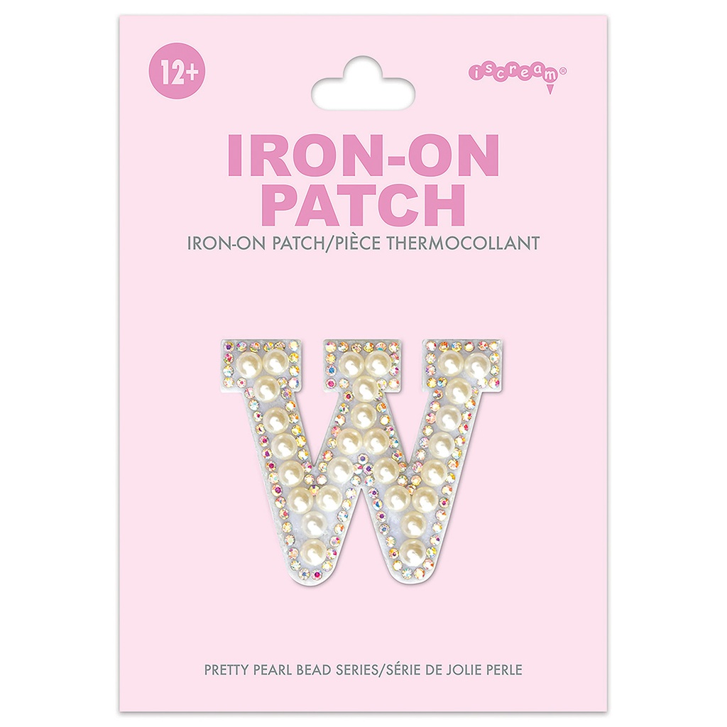 [700-554W] W Alphabet Pretty Pearl Bead Iron On Patch
