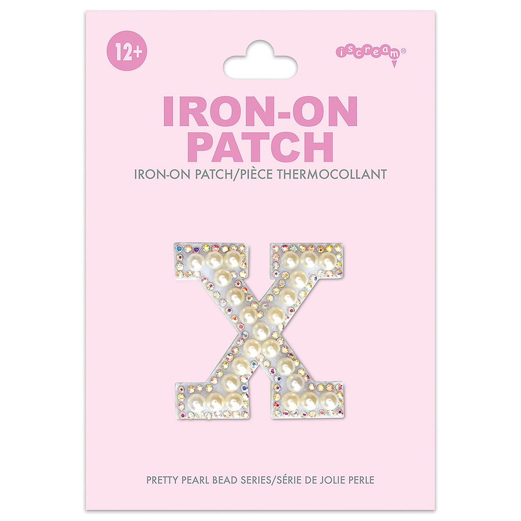 [700-554X] X Alphabet Pretty Pearl Bead Iron On Patch