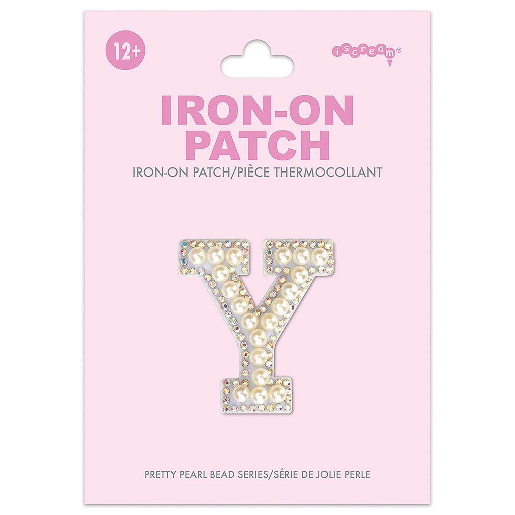 [700-554Y] Y Alphabet Pretty Pearl Bead Iron On Patch