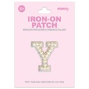 Y Alphabet Pretty Pearl Bead Iron On Patch