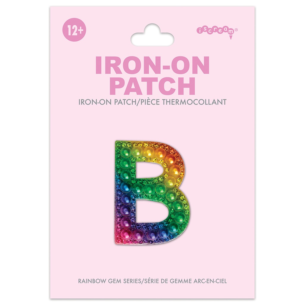 [700-555B] B Alphabet Rainbow Gem Iron On Patch