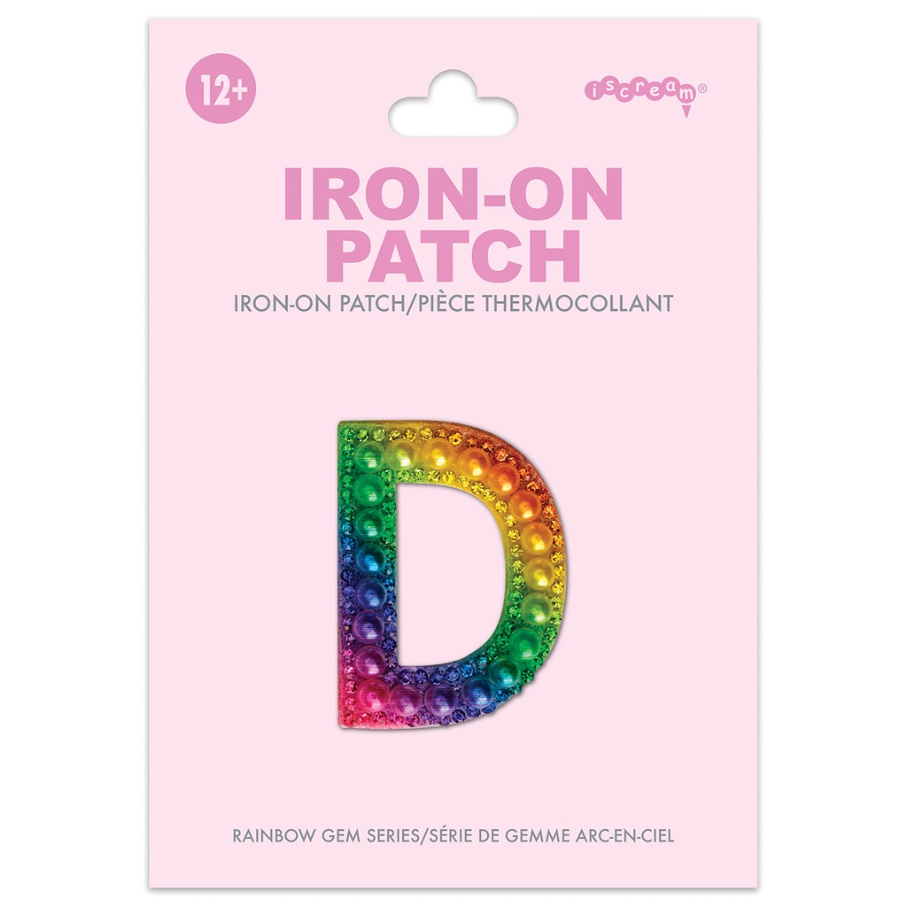 [700-555D] D Alphabet Rainbow Gem Iron On Patch