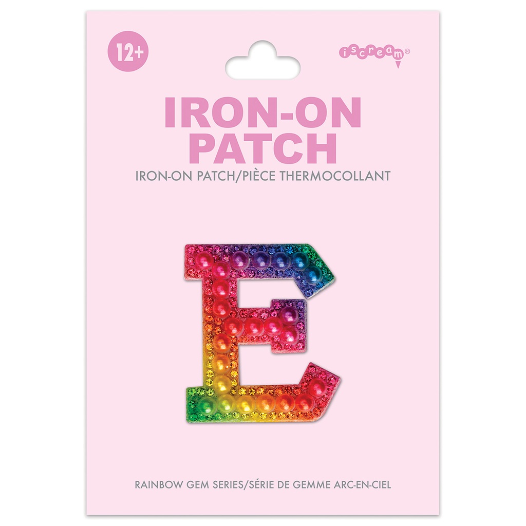 [700-555E] E Alphabet Rainbow Gem Iron On Patch