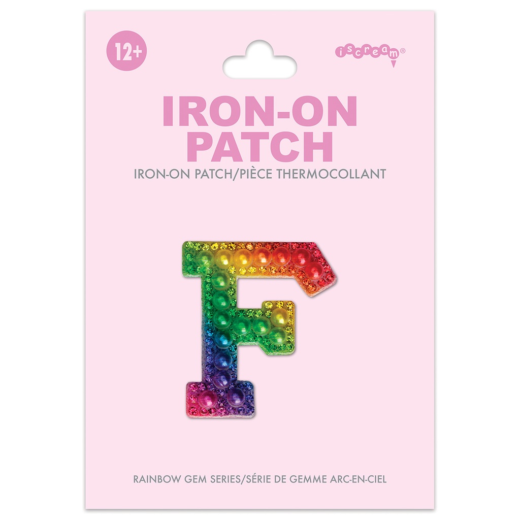 [700-555F] F Alphabet Rainbow Gem Iron On Patch