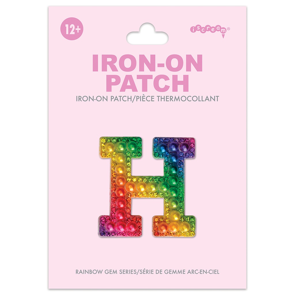 [700-555H] H Alphabet Rainbow Gem Iron On Patch