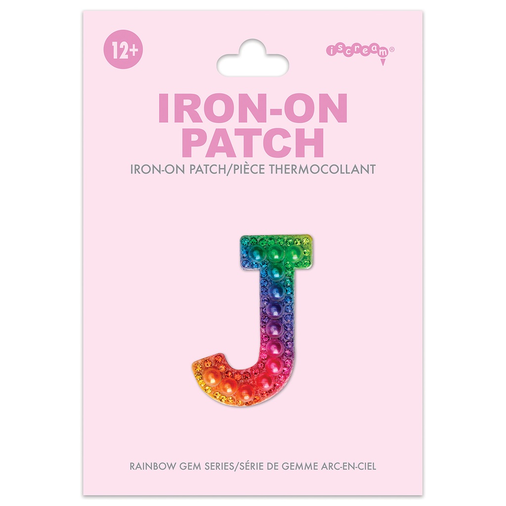 [700-555J] J Alphabet Rainbow Gem Iron On Patch