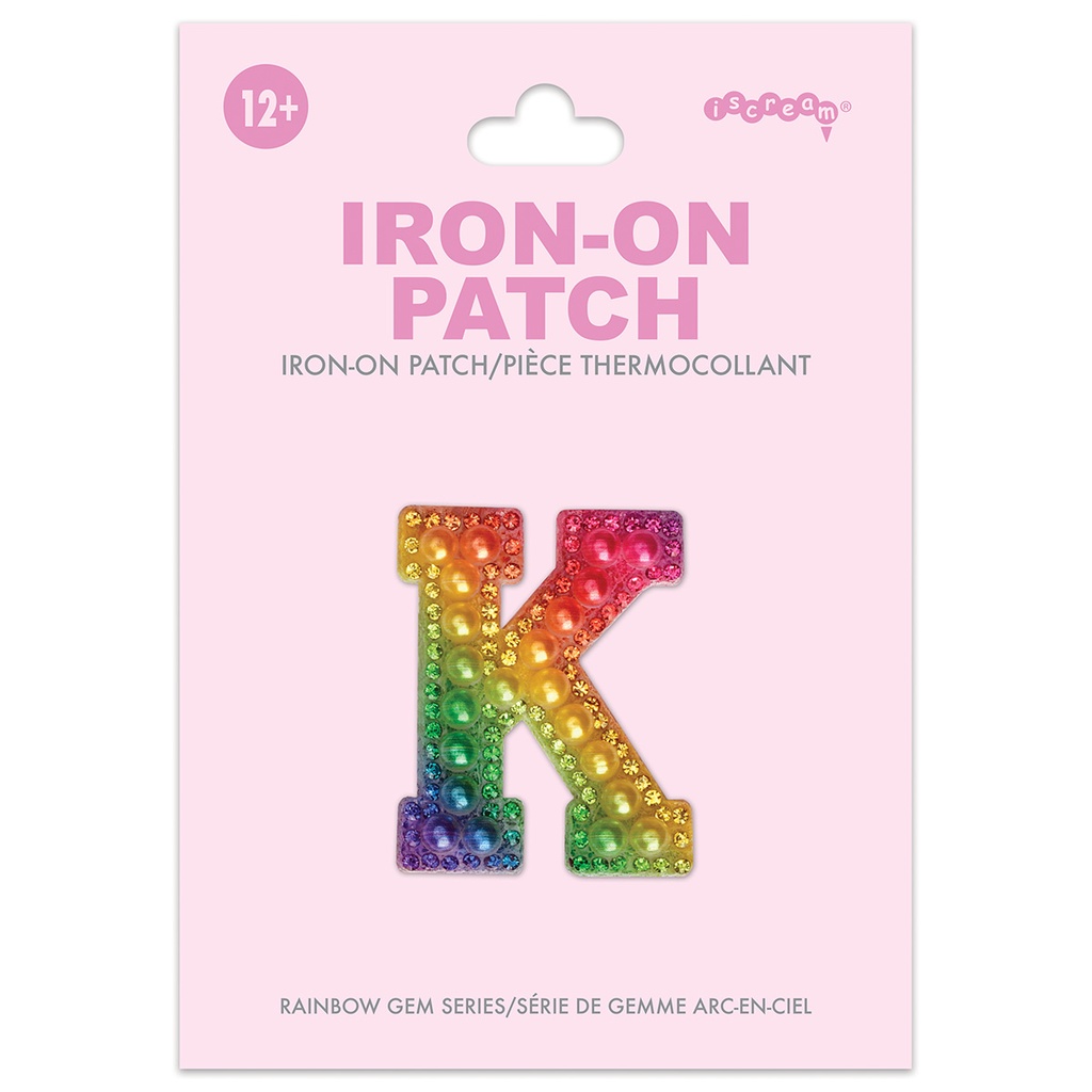 [700-555K] K Alphabet Rainbow Gem Iron On Patch