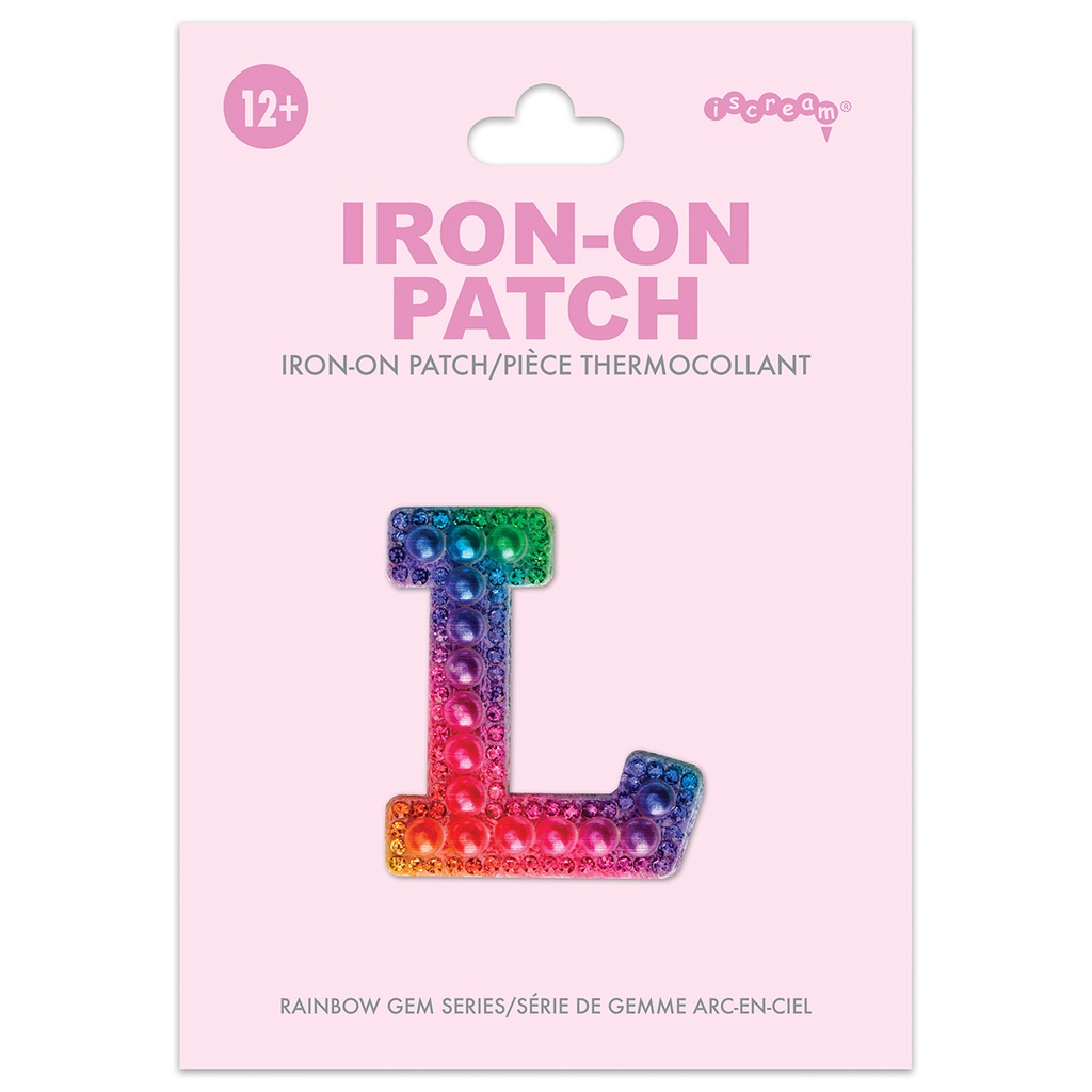 [700-555L] L Alphabet Rainbow Gem Iron On Patch