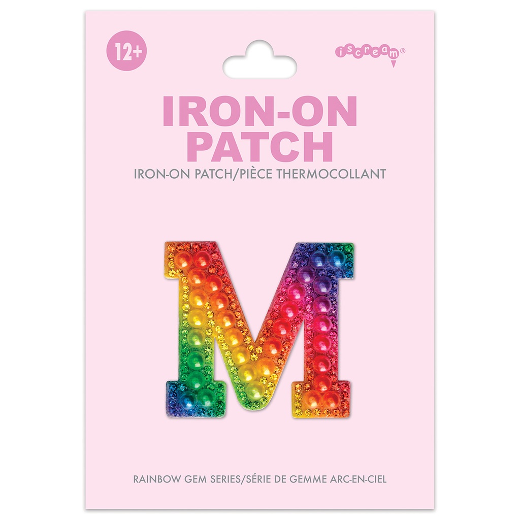 [700-555M] M Alphabet Rainbow Gem Iron On Patch