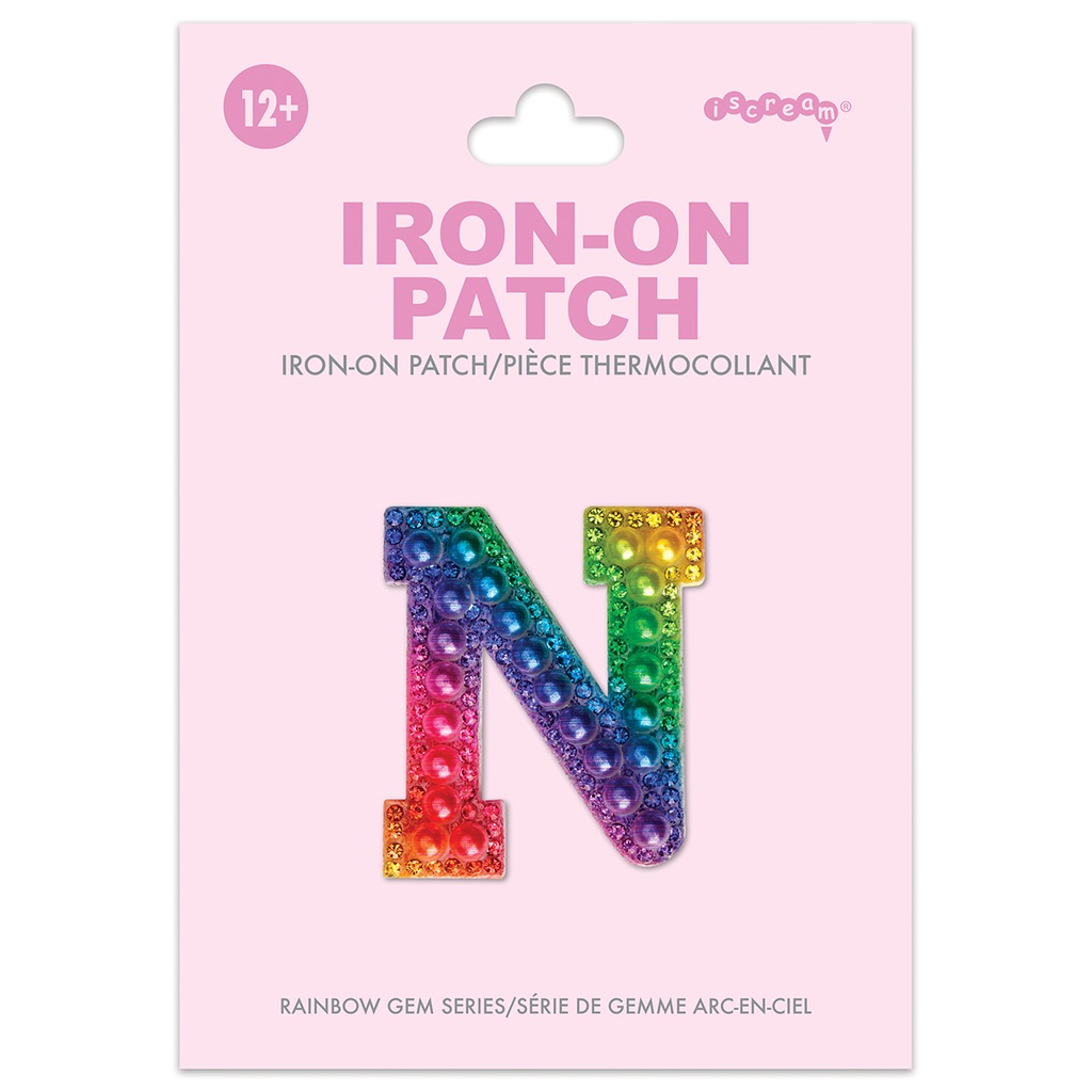 [700-555N] N Alphabet Rainbow Gem Iron On Patch