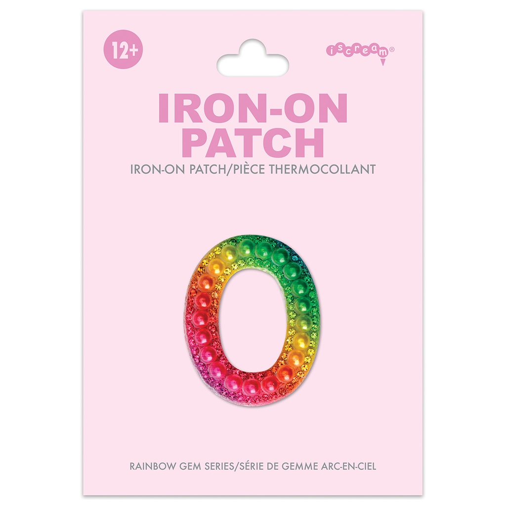[700-555O] O Alphabet Rainbow Gem Iron On Patch
