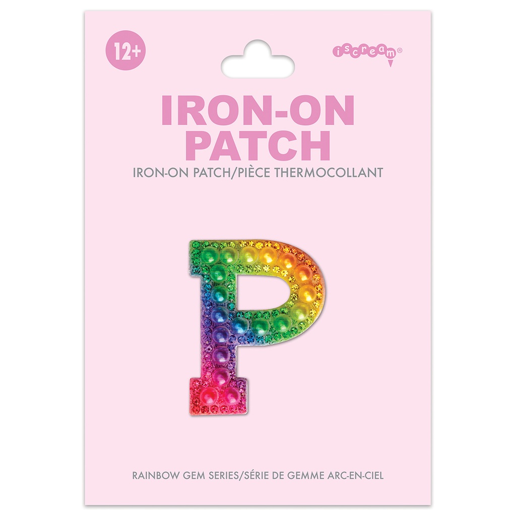 [700-555P] P Alphabet Rainbow Gem Iron On Patch