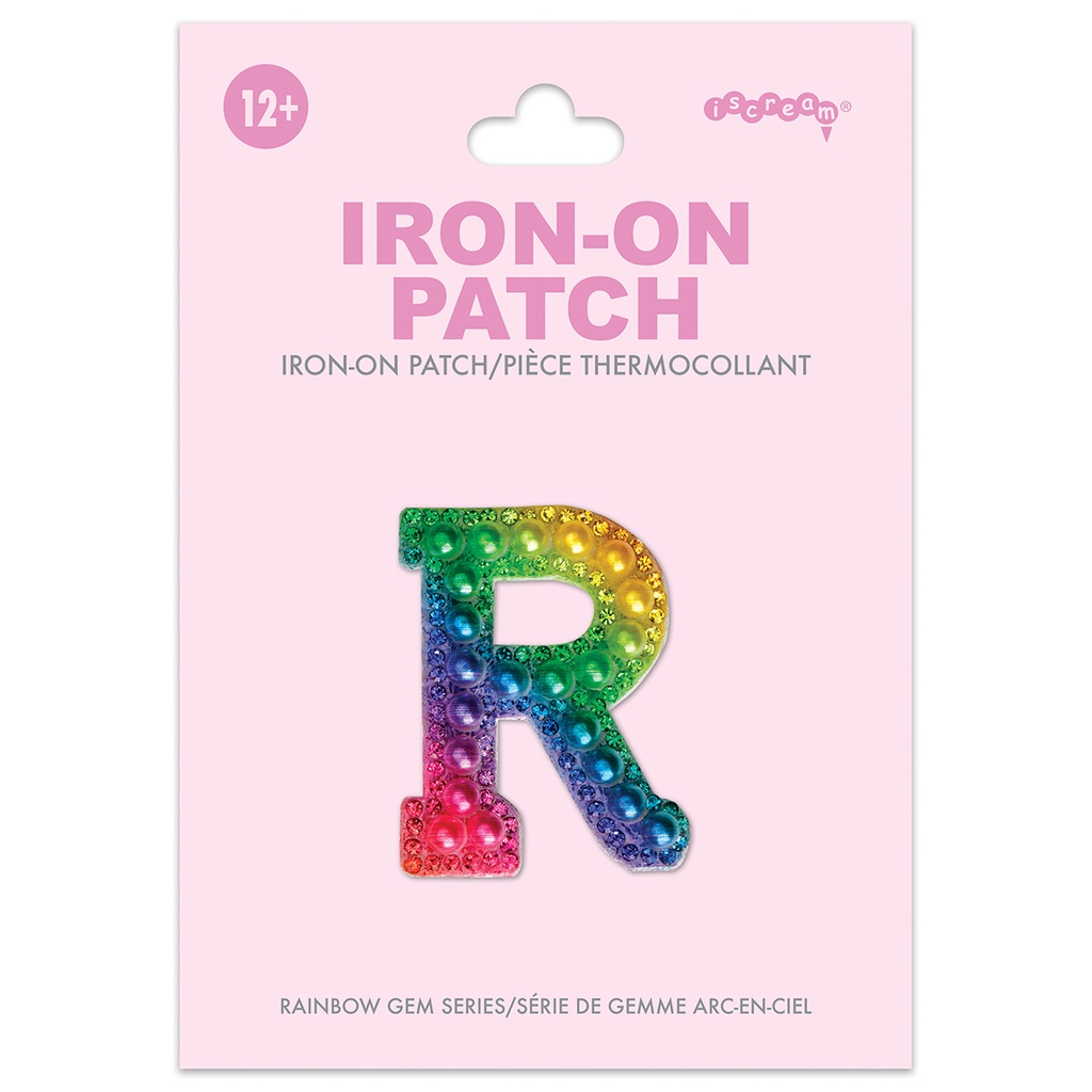 [700-555R] R Alphabet Rainbow Gem Iron On Patch