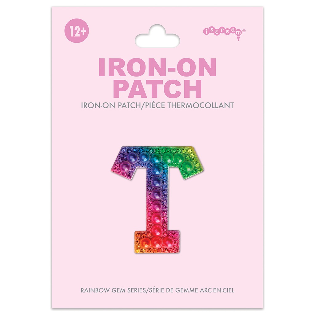 [700-555T] T Alphabet Rainbow Gem Iron On Patch
