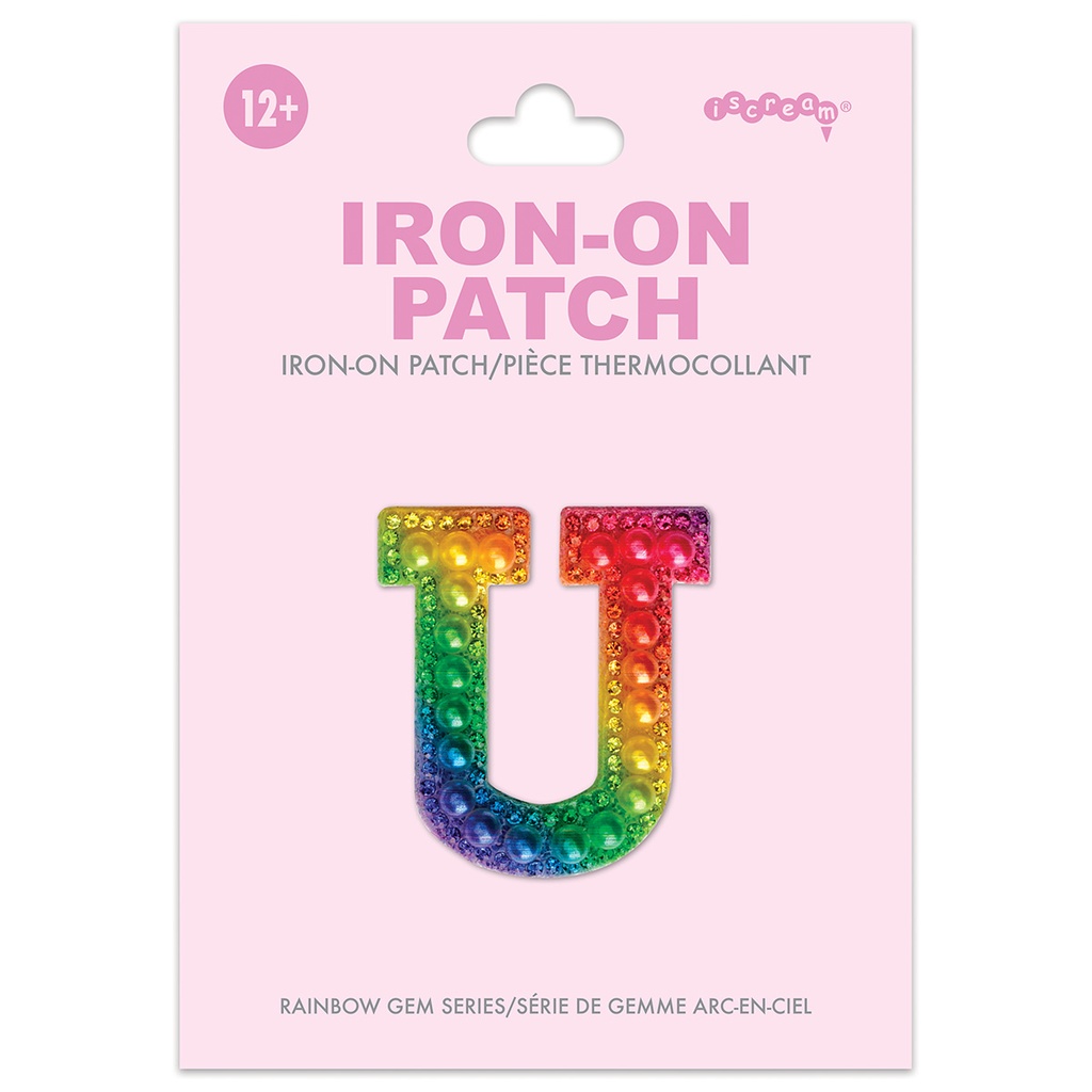 [700-555U] U Alphabet Rainbow Gem Iron On Patch