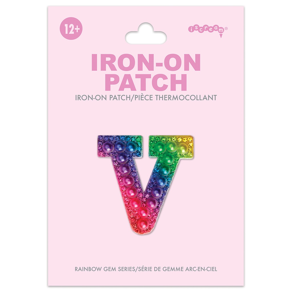 [700-555V] V Alphabet Rainbow Gem Iron On Patch