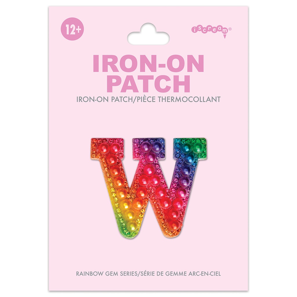 [700-555W] W Alphabet Rainbow Gem Iron On Patch