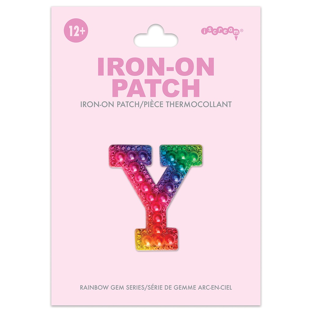[700-555Y] Y Alphabet Rainbow Gem Iron On Patch