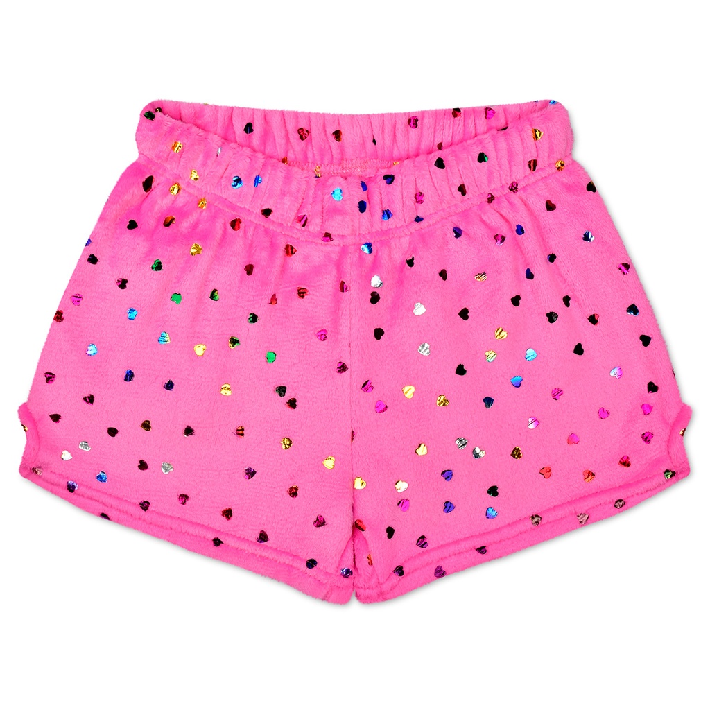 [820-3484XS] Bright Pink Foil Heart Plush Shorts (X-Small (4-6))